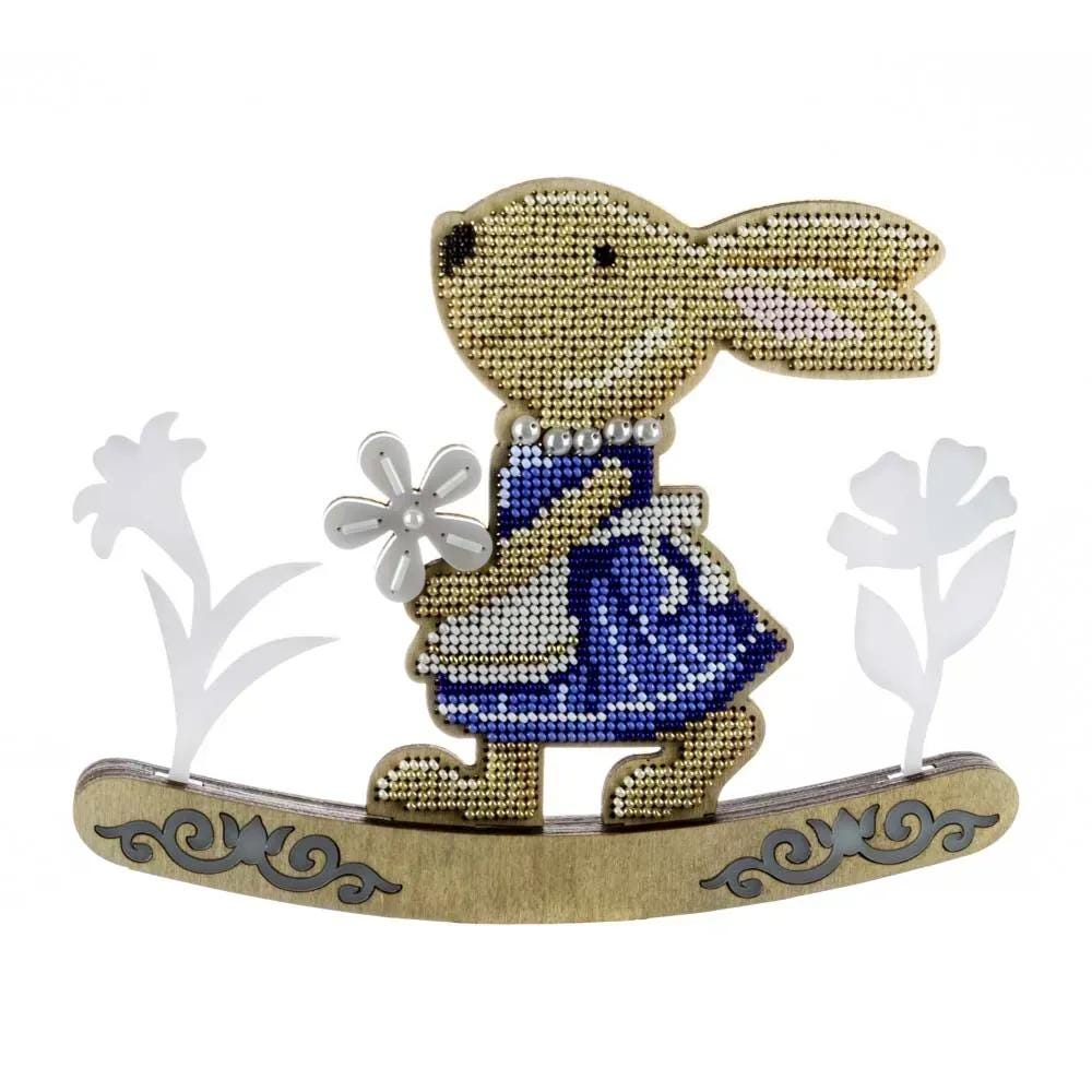 Easter Rabbit Bead Embroidery Kit on wood, DIY Wood Craft