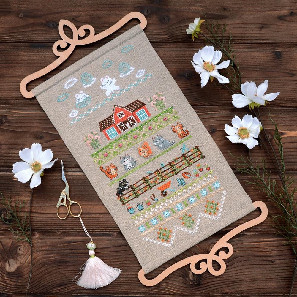 Counted Cross Stitch Kit Fun Farm, Cats & Barn Sampler, Tela-Artis X-507, Evenweave Fabric