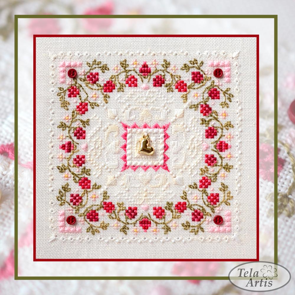 Raspberry Marshmallow Cross Stitch Kit: Floral Mandala, Hand-Dyed Threads, Beads, Cashel Linen