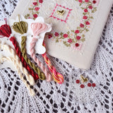 Raspberry Marshmallow Cross Stitch Kit: Floral Mandala, Hand-Dyed Threads, Beads, Cashel Linen