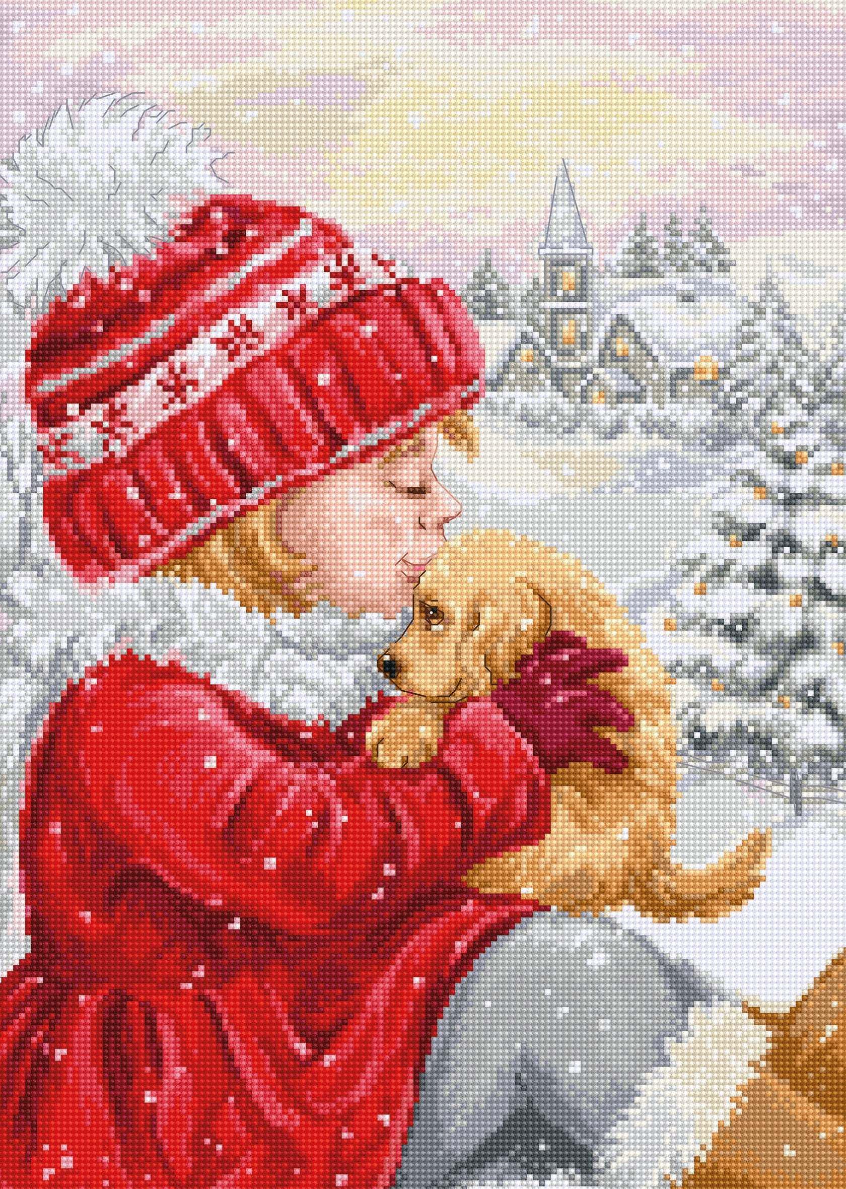 Counted Cross Stitch Kit Luca-S - Girl Kissing Puppy, BU5027