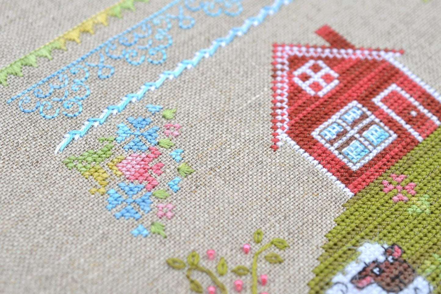 In the meadow Cross Stitch Kit, Tela Artis X-028, Sampler, Hand-dyed Threads – Beads – Linen canvas