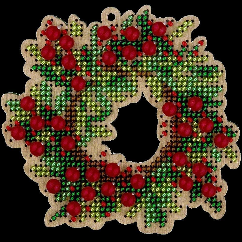 Bead Embroidery Kit on Wood, Wreath, LK-386 ( beads , thread, needle, plywood base included)