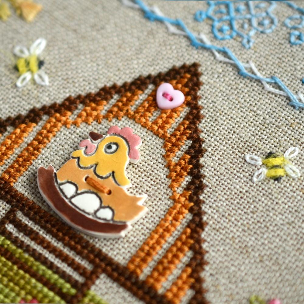 Сhicken coop Cross Stitch Kit – Tela Artis X-030 – Sampler – Linen Embroidery Kit