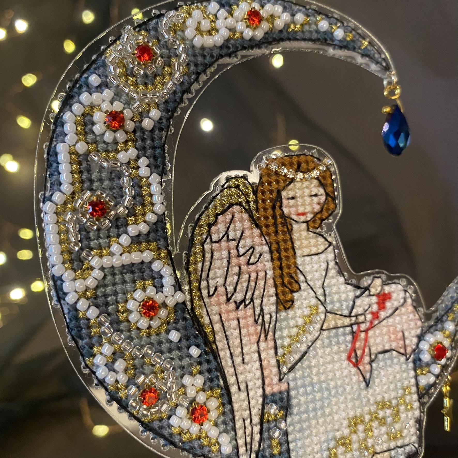 Cross Stitch kit, Moon Angel, threads, beads and decorative crystals.