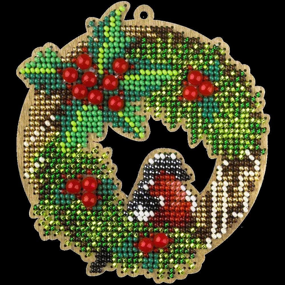 Bead Embroidery Kit: Christmas Wreath DIY Craft on Wood