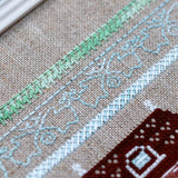 Cross Stitch Sampler Kit In a puddle (Chicken Coop): Hand-Dyed Threads, Linen Embroidery