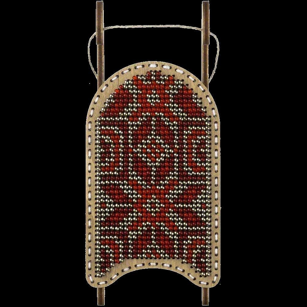 Beads on plywood embroidery kit, Sled with red ornament