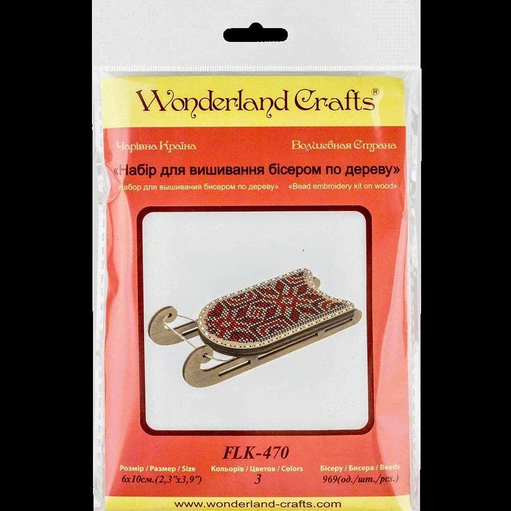 Beads on plywood embroidery kit, Sled with red ornament