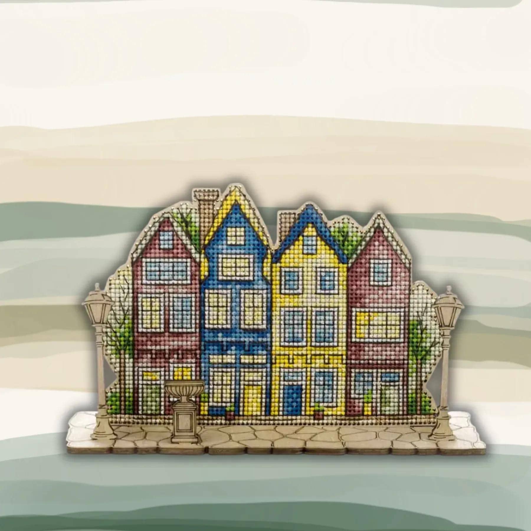Cross Stitch Kit on Wood – Big house– DIY Ornament – LW-068