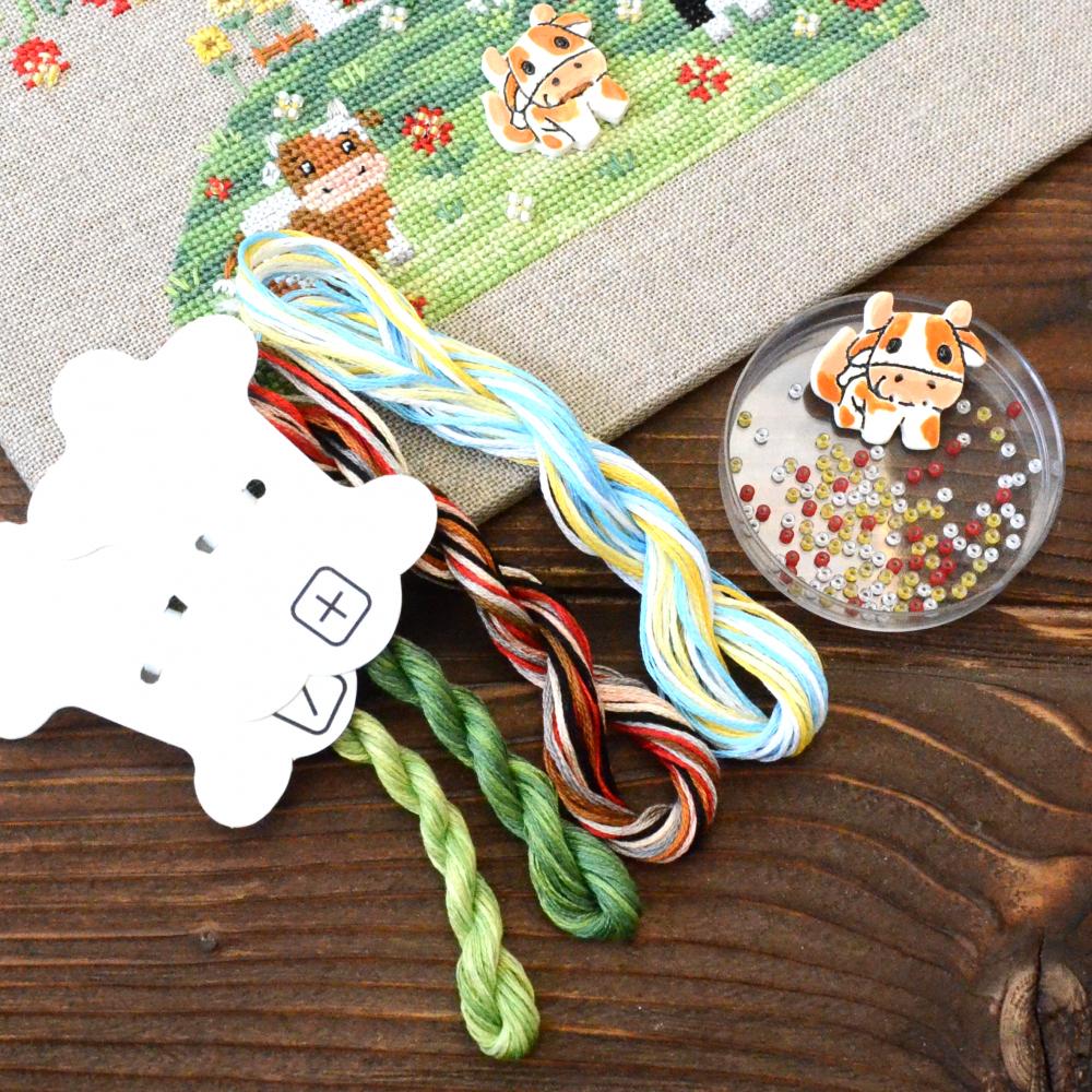 Sampler Cross Stitch Kit: "In the Pasture", Tela Artis  - Hand-Dyed threads