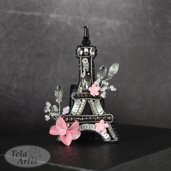 DIY Eiffel Tower Brooch Kit, Bead Embroidery Needlework
