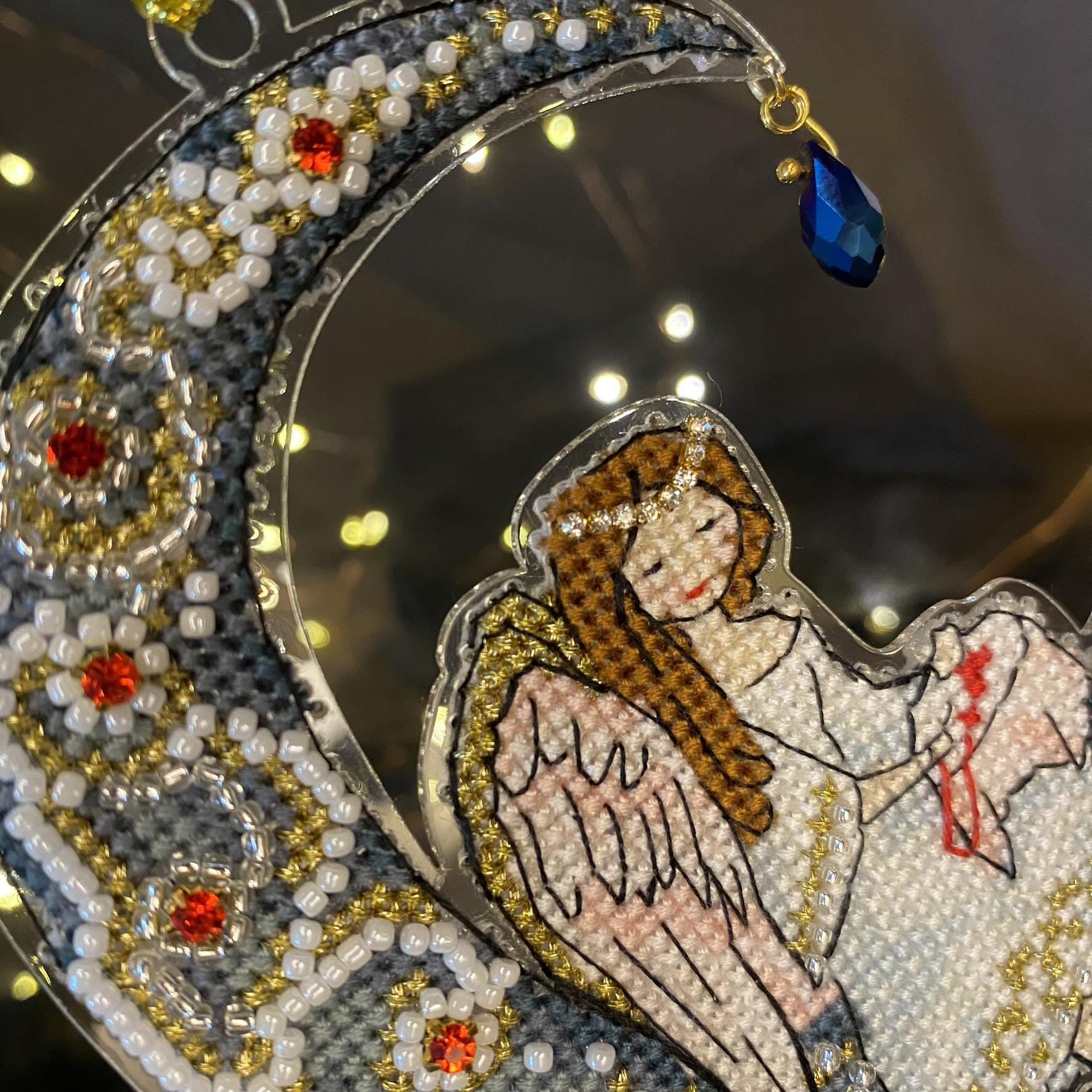 Cross Stitch kit, Moon Angel, threads, beads and decorative crystals.