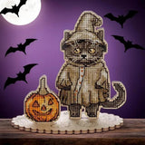 Halloween Cross Stitch Kit: 3D British Cat Ornament with Pumpkins- Fall Embroidery Craft