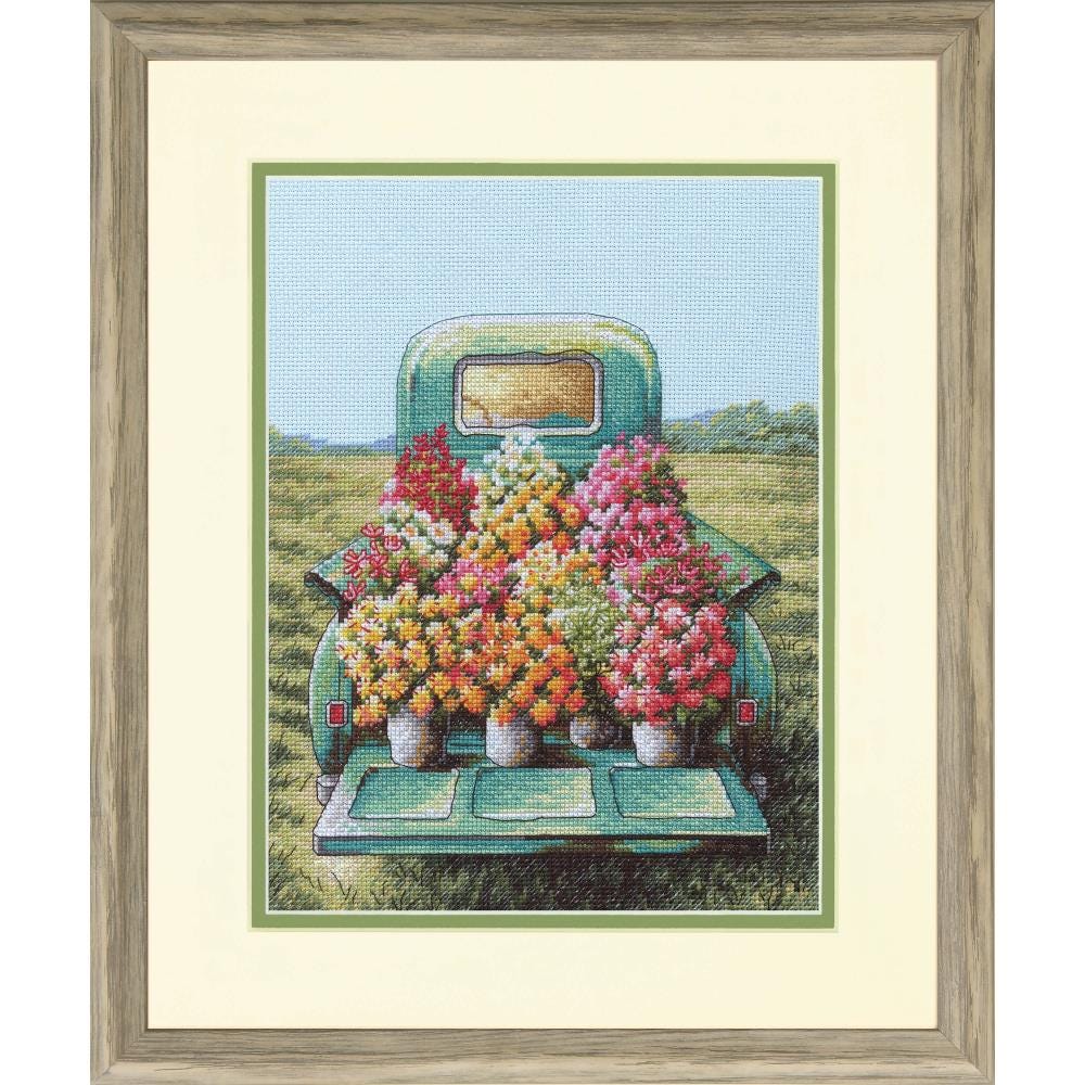 Vintage Truck Flowers Cross Stitch Kit, Dimensions Counted Embroidery