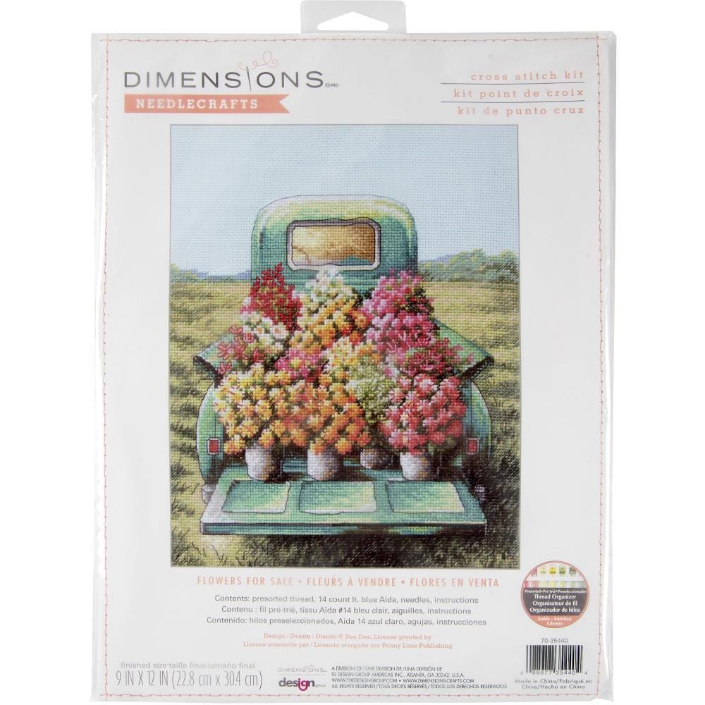 Vintage Truck Flowers Cross Stitch Kit, Dimensions Counted Embroidery