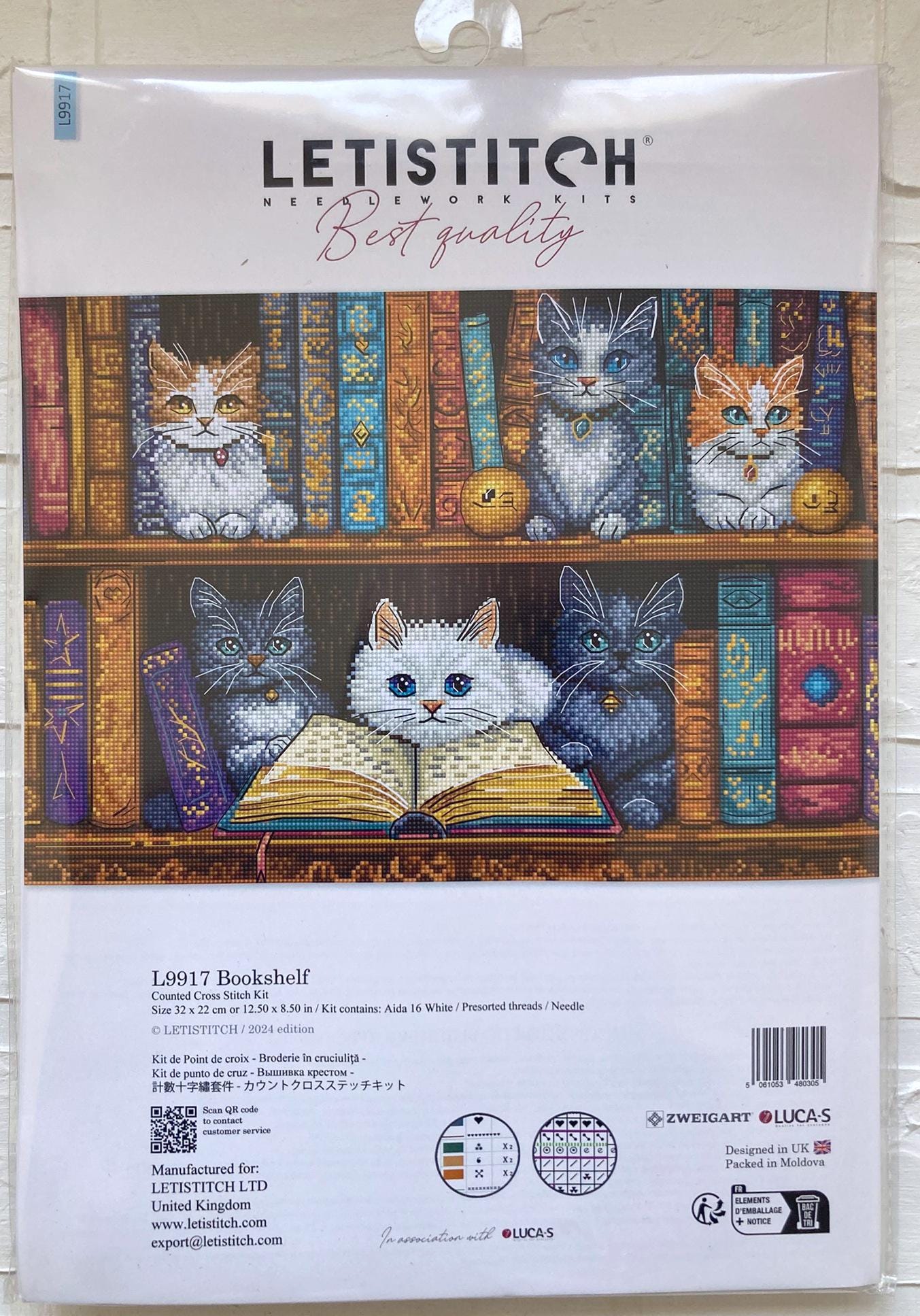 Counted Cross Stitch Kit, LETISTITCH Bookshelf L9917