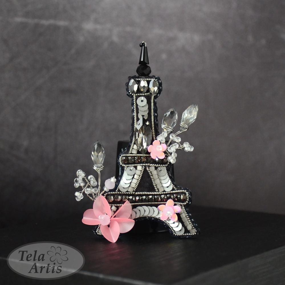 DIY Eiffel Tower Brooch Kit, Bead Embroidery Needlework