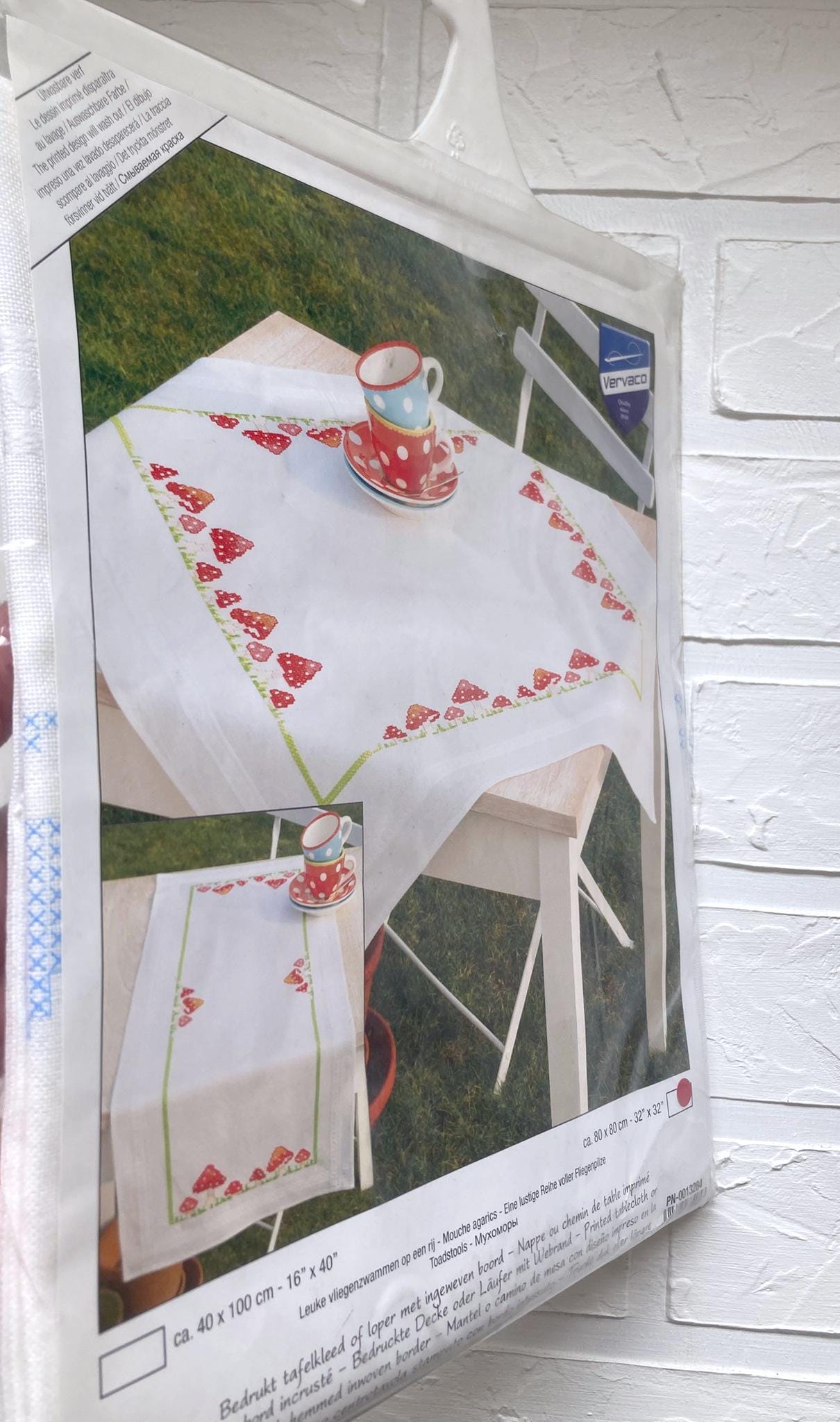 DIY Tablecloth Cross Stitch Kit Toadstools , Vervaco, 32"x32" (80x80cm), PN-0013284 Vervaco Runner