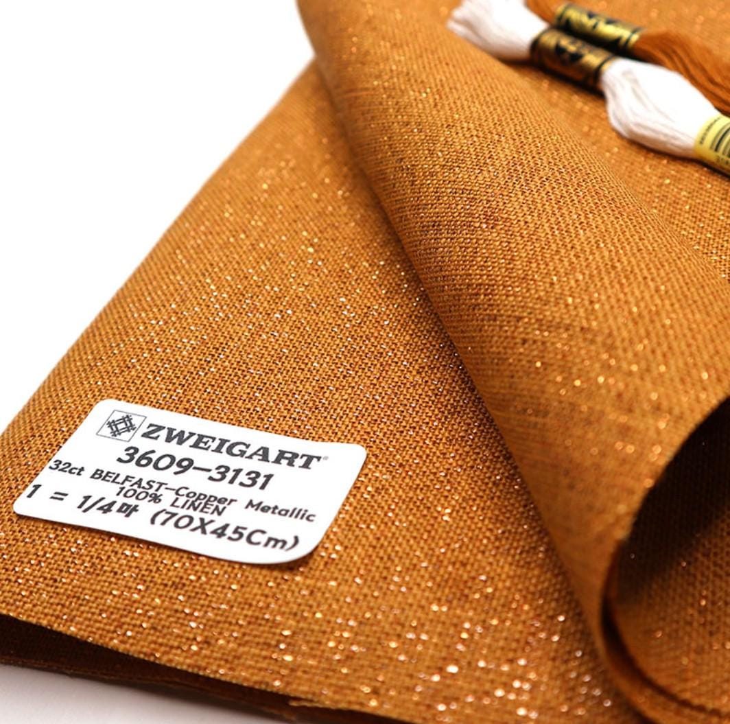 Linen Evenweave Fabric: 32ct Zweigart Belfast with Copper Lurex