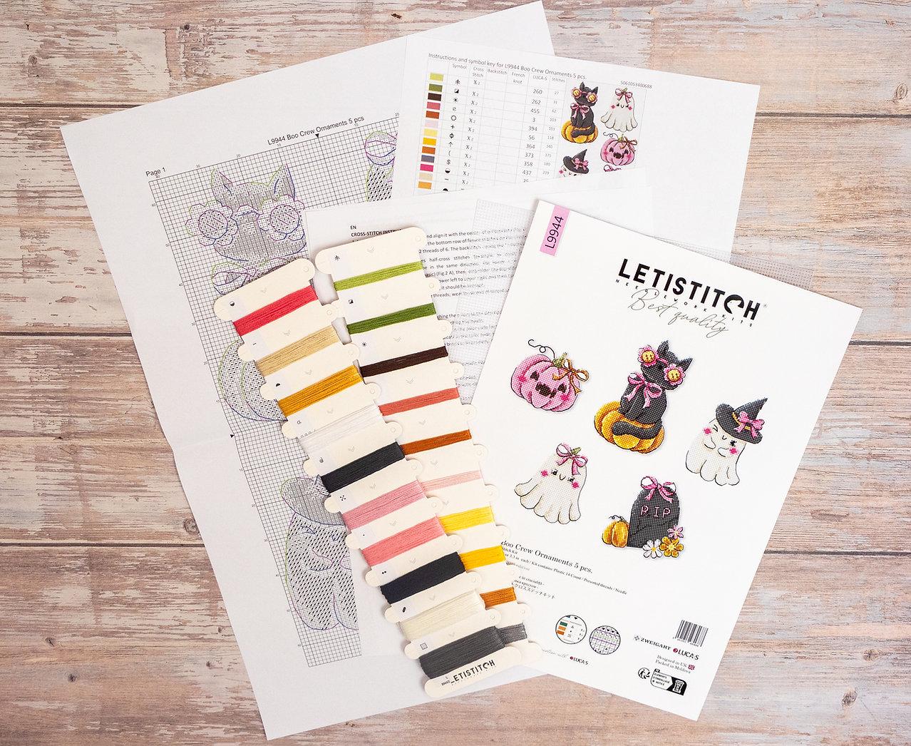 Counted Cross Stitch Kit LETISTITCH Boo Crew Ornaments 5 pcs. L9944, plastic canva