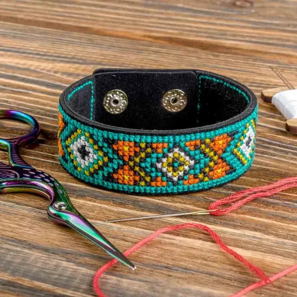 Embroidery Kit faux leather Bracelet Cross Stitch Ornament, HL-027. Fast DIY Kit