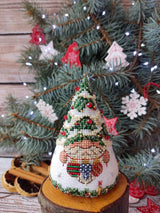 Counted Cross Stitch Kit – Gnome Spirit of Christmas Toy, Linen Fabric & Beads, DIY Embroidery