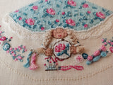 Counted Cross Stitch Kit – Gnome Mrs. Embroiderer Toy, Linen Fabric & Beads, DIY Embroidery
