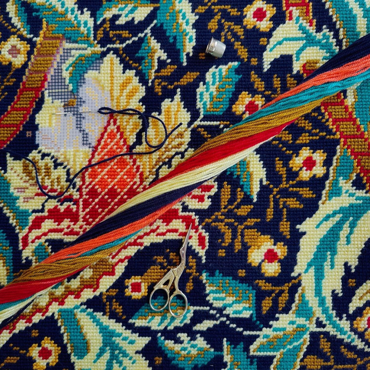 Needlepoint Pillow Kit: Hazelnut Design by William Morris, Acrylic Yarn,16″ Printed Canvas