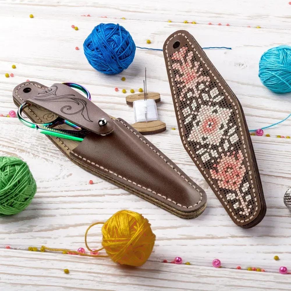 DIY Faux Leather Scissor Case Kit: Pink Ornament Embroidery