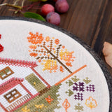 Autumn Cross Stitch Kit: Hand-Dyed Threads, Czech Beads, Nurge Hoop
