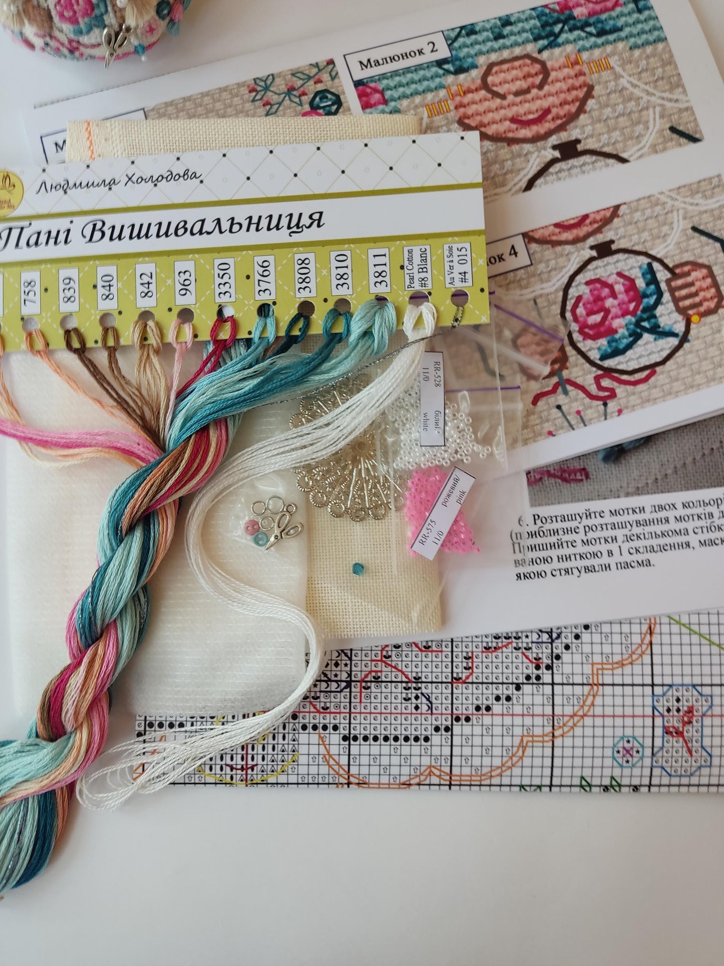Counted Cross Stitch Kit – Gnome Mrs. Embroiderer Toy, Linen Fabric & Beads, DIY Embroidery