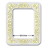 Plastic Magnetic Frame for embroidery and needlework, , white and gold ornament, 2.55x3.54 IN