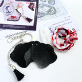 White Cat Paw on Black Embroidery Kit: DIY Keychain, Leatherette Base