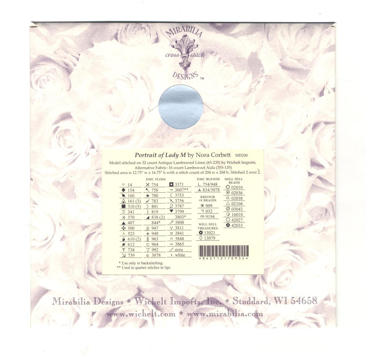 Mirabilia - Portrait of Lady M cross stitch pattern and Embellishment pack, MD-200, MD-200E