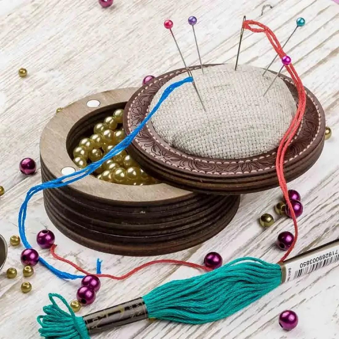 Pincushion kit, set for making a needle holder plywood blank top, 3,4 IN, TL-59