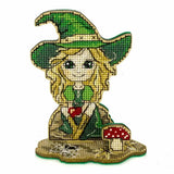 Halloween Cross Stitch Kit on wood: Small Witch in green