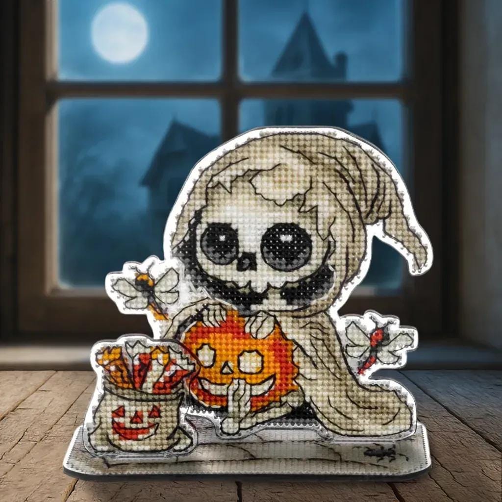 Skeleton and the bug Cross Stitch Kit on Plastic base