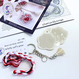 White Cat Paw Embroidery Kit: DIY Keyring, Leatherette Base