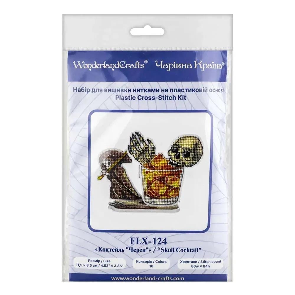 Counted Cross Stitch Kit on plastic base: Skull Cocktail Halloween style