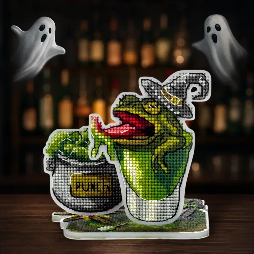 Cross Stitch Kit on plastic base: Frog Cocktail