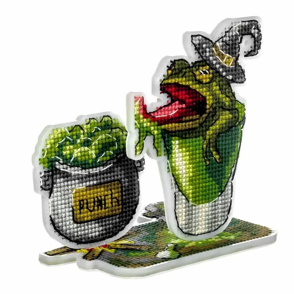 Cross Stitch Kit on plastic base: Frog Cocktail