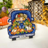 Atumn blue track Cross Stitch Kit, threads, beads and decorative crystals