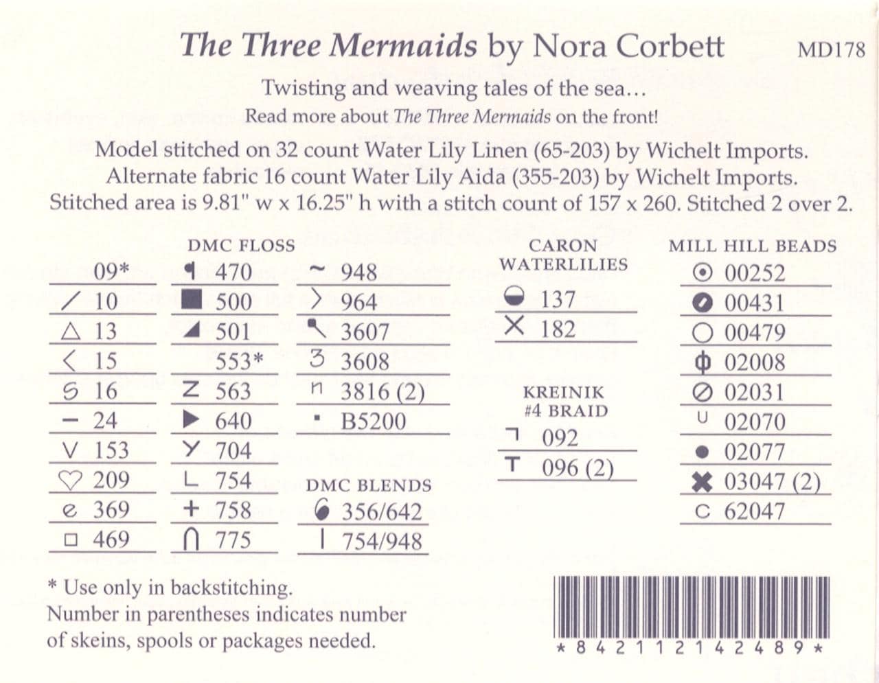 Mirabilia - The Three Mermaids cross stitch pattern only, MD-178
