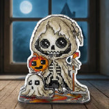 Halloween Skeleton and the ghost Counted Cross Stitch Kit on Plastic base