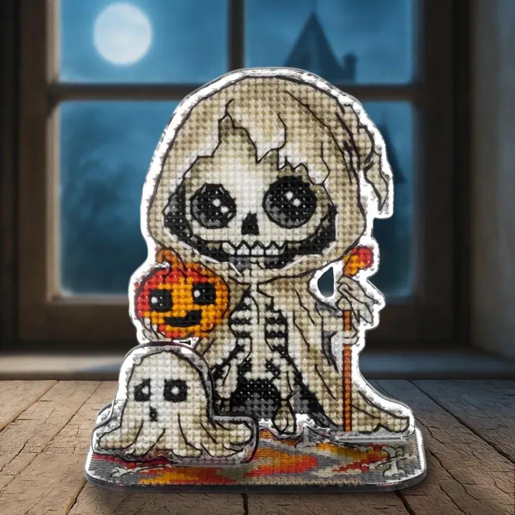 Halloween Skeleton and the ghost Counted Cross Stitch Kit on Plastic base