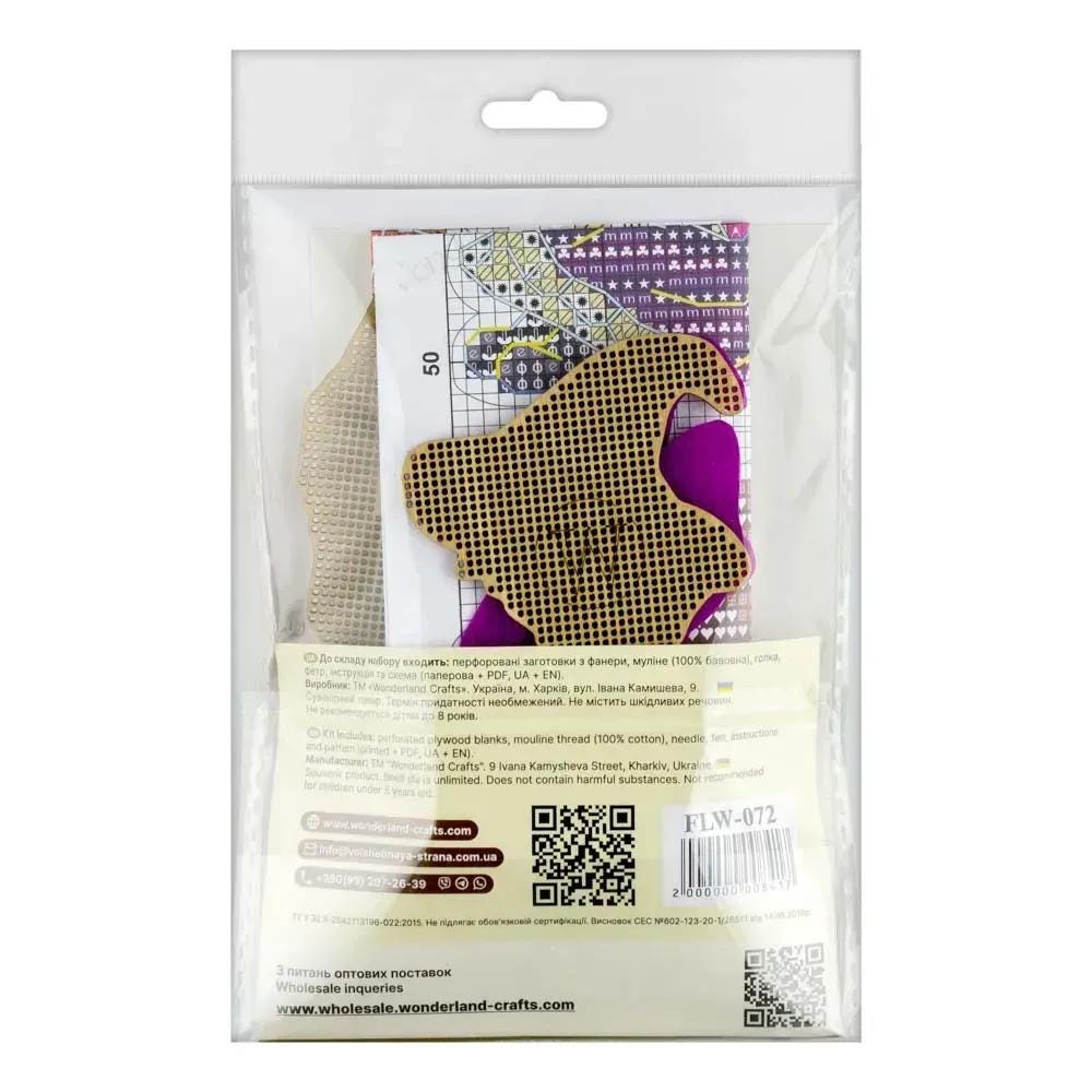 Halloween Cross Stitch Kit on wood: Little Witch in Purple