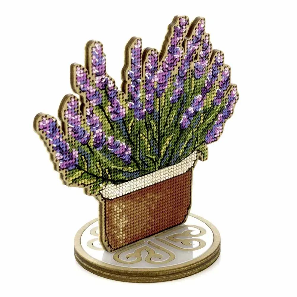 Cross Stitch Kit on wood: Lavender Pot
