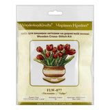 Cross Stitch Kit on wood: Pot of tulips