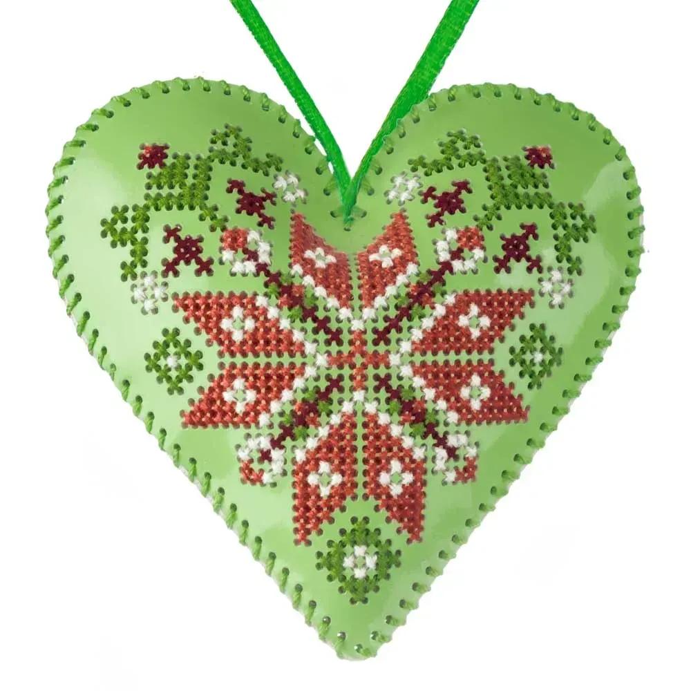Beads embroidery kit on artificial leather "Christmas tree Heart" (double-sided) HL-090